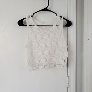 Active See Through White Lacy Tank Medium